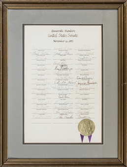 1983 U.S. Democratic Senators Multi Signed Official Log With 45 Signatures Including Kennedy, Bradley & Glenn In 16x21 Framed Display (JSA)